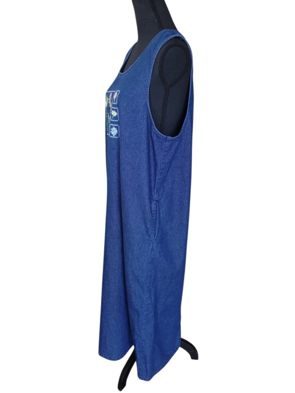 Westbound Blue Denim Embroidered Floral Maxi Dress Women's Size Petite L - Picture 3 of 9